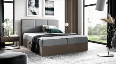 Produktbild von Kontinentales Bett 160x200 CHANTELLE 2 - dunkle Eiche / Dunkelgrau + GRATIS Matratzenauflage
