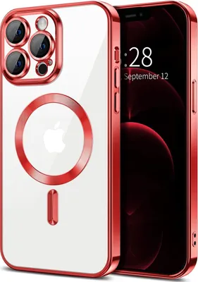 Image de Coque magnétique transparente pour iPhone 12 Pro Max, compatible MagSafe, coque de protection galvanisée avec protection de l'appareil photo Rouge