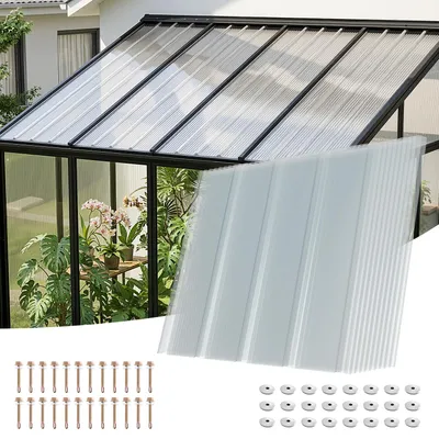 Obrázek produktu pro Eikuavons sada 10 kusů světelných panelů z FRP, rozměry 90x80 cm, tloušťka 1 mm, průhledné, profilované, s UV ochranou, odolné proti krupobití a povětrnostním vlivům, včetně šroubů pro zastřešení terasy nebo garáže