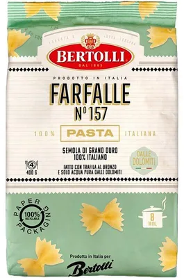 Obrázok produktu pre Bertolli Pasta Farfalle č. 157, 400g – Kvalitné semolinové rezance z tvrdej pšenice