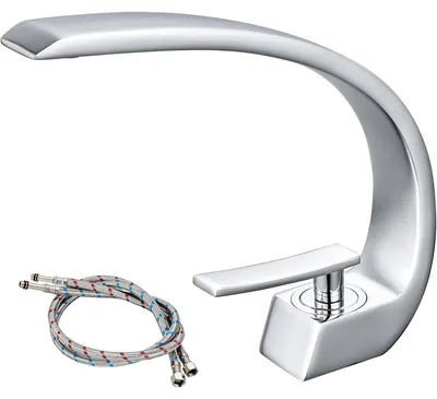 Produktbild von MODFU Waschtischarmatur Bad Wasserhahn – Chrom Messing Armatur mit Keramikkartusche, Warm- & Kaltwasser, Einhebelmischer mit Anschlussschläuchen