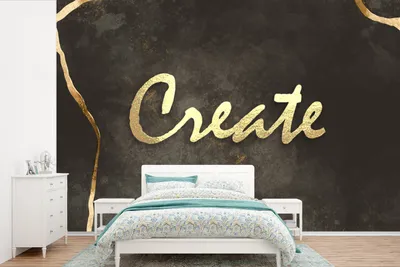 Produktbild von MuchoWow® Fototapete für Wohnzimmer oder Schlafzimmer Wandtapete Vinyl Motivtapete Zitat - Kreativ - Gold - Schwarz - 525x350 cm - Das Hintergrundbild