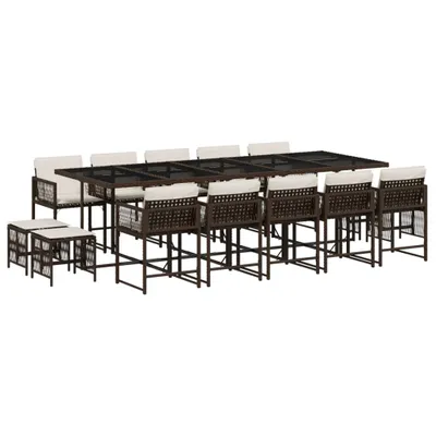 Immagine prodotto di vidaXL Set da pranzo da giardino da 15 pezzi con cuscini in polirattan marrone
