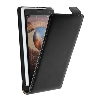 Produktbild von PhoneNatic Kunst-Lederhülle kompatibel mit  Nokia Lumia 1020 - Flip-Case schwarz + 2 Schutzfolien