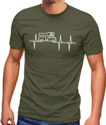 Produktbild von Herren T-Shirt Wohnmobil Camper Camping Herzschlag EKG Fun-Shirt lustig Moonworks® army M