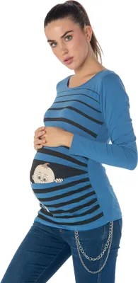 Produktbild von M.M.C. Umstandslangarmshirt Baby Flucht mit Motiv, M, Dunkelblau