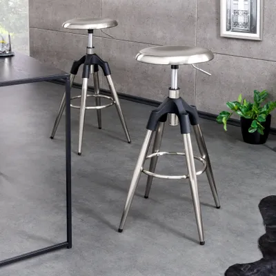 Produktbild von riess-ambiente Höhenverstellbarer Barhocker INDUSTRIAL Chrom gebürstet silber schwarz Metall rund drehbar Tresenstuhl Tresenhocker Barstuhl