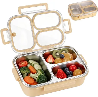 Produktbild von Bento Lunchbox 3 Fächer, Edelstahl 304, für Schule