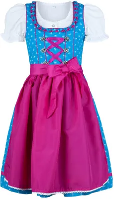 Produktbild von Kinderdirndl 3-teilig Emilia in Türkis-Fuchsia von Nübler Größe 86