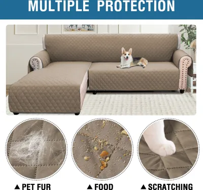 Obrázek produktu pro Topchances L Shape Sofa Covers, vodoodpudivý protiskluzový ochranný kryt na rohovou pohovku, oboustranné kryty na ochranu nábytku před domácími mazlíčky a dětmi, hnědá, velikost L