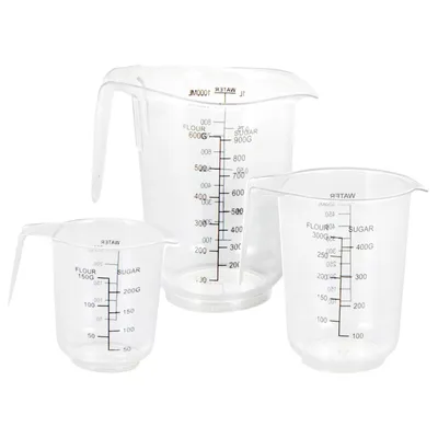Produktbild von 3tlg. Messbecher Set aus Kunststoff Maßbecher mit Messskala Messbehälter 250/500/1000 ml Messkanne