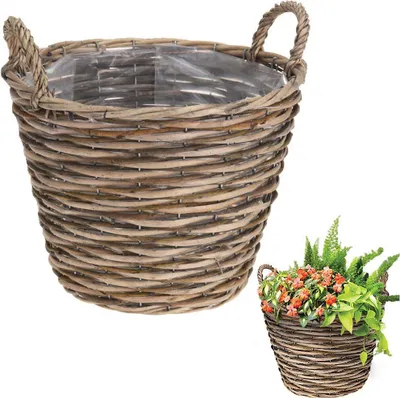Obrázek produktu pro Home Styling Collection květináč proutěný koš s uchy pro květiny rostliny 33x31 cm