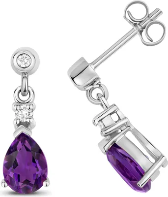 Produktbild von 9 Karat (375) Weißgold Damen - Diamant Paar Ohrringe 0.10 Karat mit Amethyst - 13mm*5mm; TRS31669KW