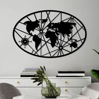 Produktbild von Wallity, World Map 8-S v2, Wanddeko, Schwarz, Metall, 40 x 62 cm