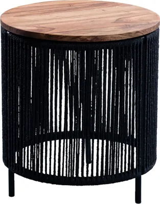 Produktbild von Beistelltisch - Ø 40 cm - Schwarz - Akazienholz massiv - Kordelbespannung - Metallgestell