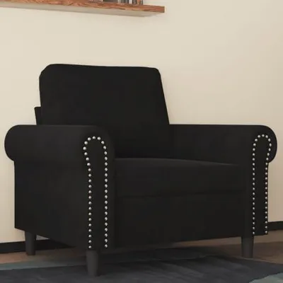 Produktbild von Schwarzer Samtsessel mit Metallgestell, 92 x 77 x 80 cm, 60 cm Sitzbreite und Polsterung für Wohnzimmer, Lesen und Entspannung