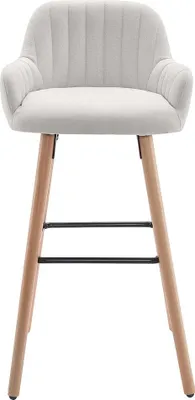Produktbild von Gepolsterter Barhocker mit Beinen aus Buchenholz - Creme - ELEANA