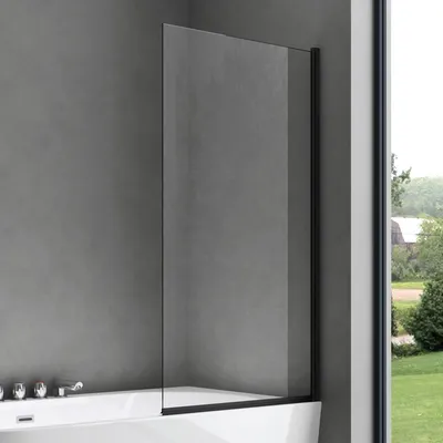 Image de doporro Paroi de Baignoire 80x140 cm Pare Baignoire 1 Volet Verre Trempé Transparent Profilés Noir Montage Réversible Cortona201K