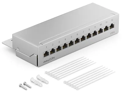 Produktbild von deleyCON CAT 6 Patchpanel Verteilerfeld 12 Port RJ45 - Grau