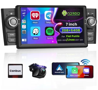 Image de Autoradio sans fil Carplay pour Fiat Punto (2005-2009) et Linea (2007-2011), avec GPS, Bluetooth et Wi-Fi