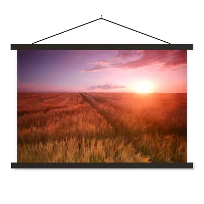 Produktbild von MuchoWow® Textilposter Wiese - Sonne - Abend - Landschaft 120x80 cm mit schwarzem Rahmen - Wanddeko