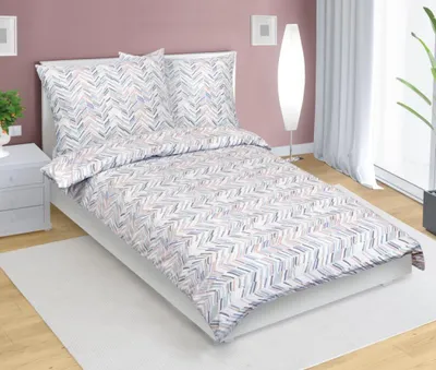 Image de Parure de lit en coton - Gris, blanc, bleu, saumon - 140 x 200, 70 x 90