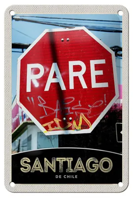 Produktbild von Blechschild Reise 12x18cm Santiago De Chile Amerika rotes Schild