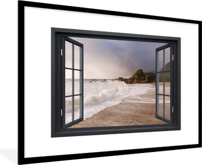 Produktbild von MuchoWow® MuchoWow® Gerahmtes Poster Aussicht - Meer - Strand 90x60 cm - Poster mit zchwarzem Bilderrahmen - Wanddekoration - Fotos