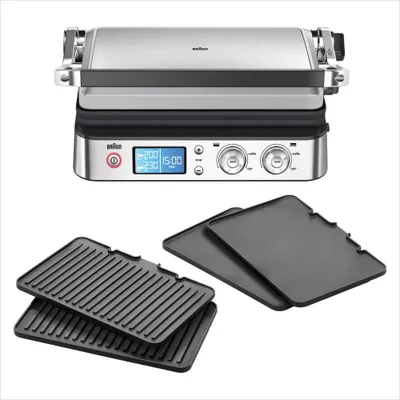 Productafbeelding van Braun MultiGrill 9 CG 9043, Zwart, RVS, Rechthoekig, Knopbediening, Draaiknoppen, 851 cm², 370 x 230 mm, 250 °C