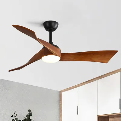 Produktbild von Sofucor Deckenventilator, DC, 132 cm, Walnussflügel mit LED-Licht, Schwarz-Nussbaumholz