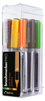 Productafbeelding van Karin BrushmarkerPRO, bruin, koper, goud, groen, limoen, geel, meerkleurig, 12 kleuren, rond, 12 stuks