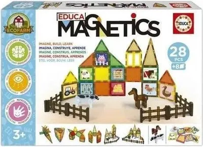 Produktbild von Magnetisches Konstruktionsspielzeug Ecoferme EDUCA, 28 magnetische Teile, 2 Tiere, 8 Karten, ab 3 Jahren