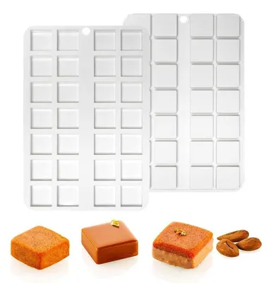 Immagine prodotto di Stampo in silicone per mousse con 28 cavità, forma quadrata, ideale per dolci, cioccolato, sapone e candele