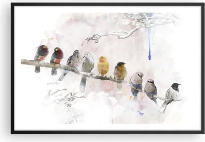 Produktbild von Gerahmtes Poster - Schwarzer Rahmen - Vögel Kanarienvogel Zweig - 91,5x61 cm - Wand Bild - Wanddeko - Wandbilder - Wandposter - Bilderrahmen - Bilder - Kunstdruck - Wandbild - P2BAA91x61-4175