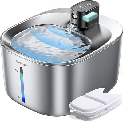 Produktbild von Trinkbrunnen für Haustiere aus Edelstahl mit Sensor,4L Haustiere Wasserspender,4000 mAh Batteriebetriebultraleiser, mit 2 Filtern