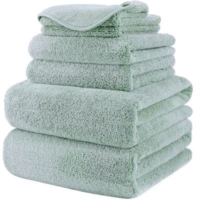Imagen del producto de Elzusha - Juego de toallas de microfibra de lujo para baño - 6 unidades - Verde claro - 152 x 76 cm
