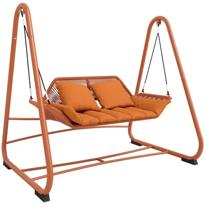 Produktbild von Hollywoodschaukel, Gartenschaukel mit Kissen, Gestell, für Garten, Balkon, 174 x 120 x 162 cm, Metall, Terrakotta