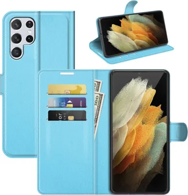 Productafbeelding van König Design hoesje, compatibel met Samsung Galaxy S22 Ultra 5G, kunstleren telefoonhoesje - telefoonhoesje, blauw