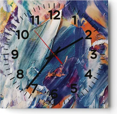 Produktbild von Wanduhr - Quadrat - Glasuhr - Die Farben Farbe Abstraktion - 30x30cm - Schleichendes Uhrwerk - Lautlos - zum Aufhängen bereit - Dekoration Modern - Wanddekoration aus Glas - C4AC30x30-5113