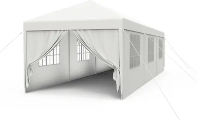 Image de Pavillon 3x9m Pavillon de jardin Tente étanche stable avec 4 parties latérales & fenêtres & clous fixes au sol Tente de réception résistante à l'hiver Protection UV, Blanc CEEDIR