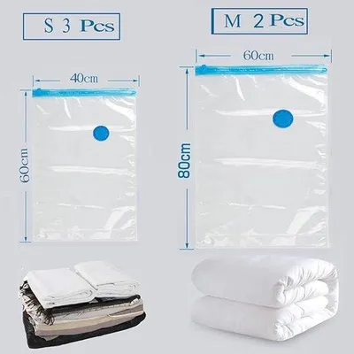 Produktbild von Famanu Vakuum-Aufbewahrungssäcke 80% mehr Platz - 3 Stück (60x40cm) + 2 Stück (60x80cm)