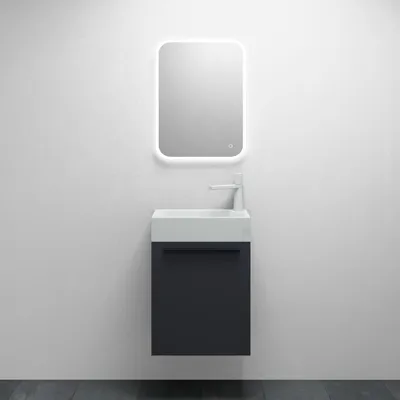 Produktbild von Mai & Mai Badmöbelset Badezimmermöbel Waschbeckenunterschrank in Anthrazit Matt inkl. Waschbecken Weiß matt und LED-Badspiegel BxTxH 46x26x63cm Pisa
