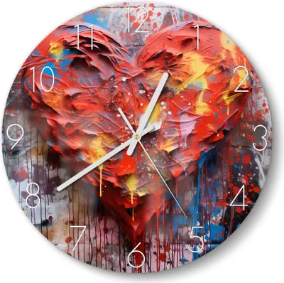 Produktbild von DEQOART Glasuhr Ø30 cm Zahlen 'Liebesexplosion' Wanduhr Glas Uhr Design leise Küchenuhr