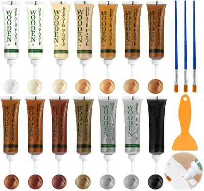 Produktbild von Laminat Reparaturset, 14 Farben, Holz Reparaturset für Böden, Inklusive Pinsel und Schaber