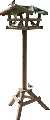 Image de Mangeoire Relaxdays avec support, pour nourrir les oiseaux sauvages, jardin et terrasse, mangeoire sur pied, bois de sapin, marron
