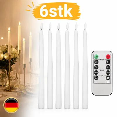 Immagine prodotto di Candele LED a forma di candelotti, confezione da 6, con telecomando. Candele decorative a fiamma artificiale, con timer