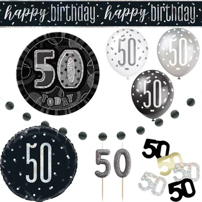 Produktbild von Partyset 50. Geburtstag Jubiläum Geburtstagsdeko Deko schwarz silber Party Dekoration Set Mann