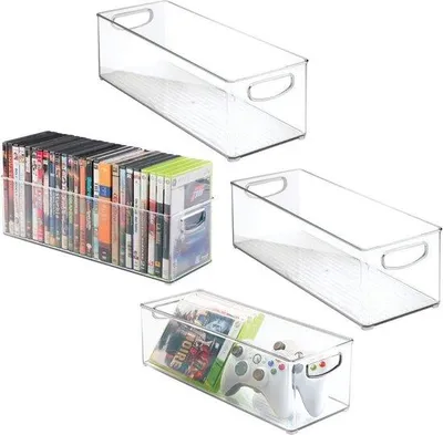 Immagine prodotto di Scatole portaoggetti - Organizer per cassetti - per ufficio, bagno e cucina - per CD, DVD o materiale da ufficio - impilabili - trasparenti - confezione da 4 pezzi