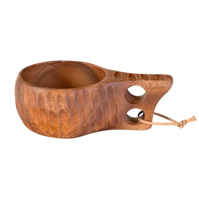 Produktbild von Holztasse aus Akazienholz 200ml,Leichter Holzbecher mit Lederband für Tee, Kaffee, Outdoor und Reisen