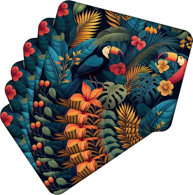 Obrázek produktu pro Sada 6 kusů prostírání 40x30 cm Tropical Flowers 4 prostírání Omyvatelné - žáruvzdorný korkový podklad odolává teplotám do 100 °C